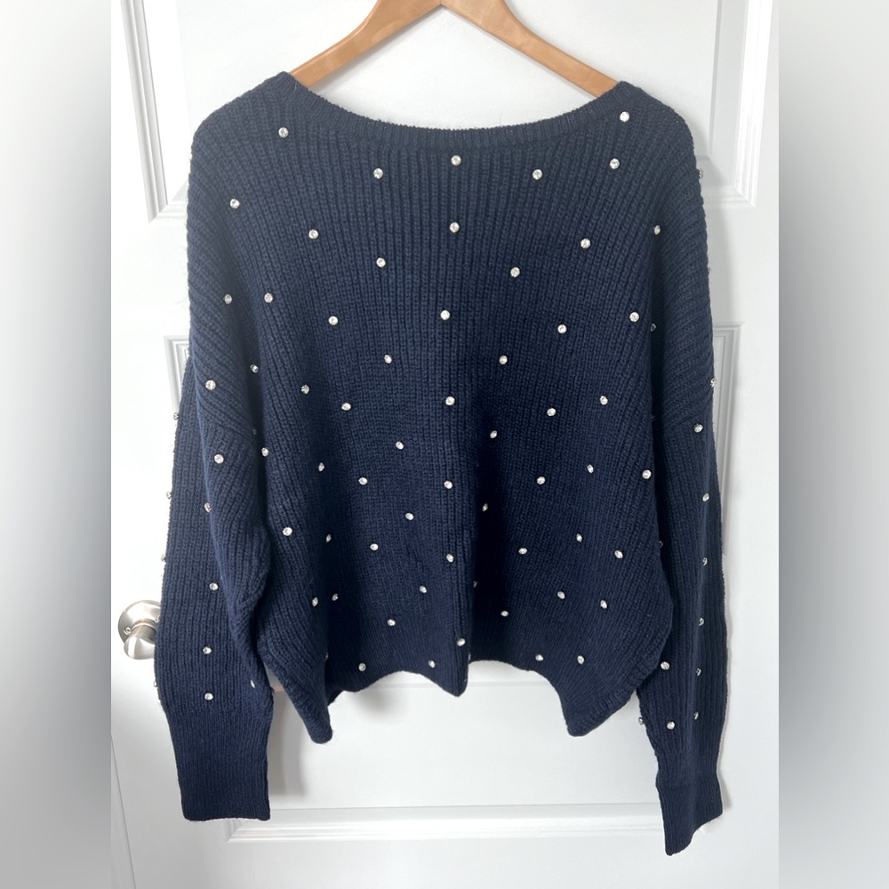 NWT EXPRESS 2-Way Cropped Jeweled Sweater SZ L